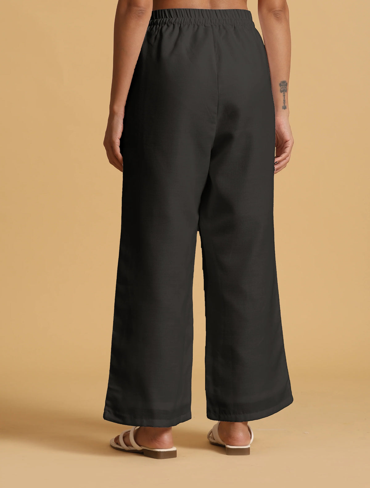 trueBrowns Black Cotton Blend Elasticated Drawstring Straight Pants - Distacart
