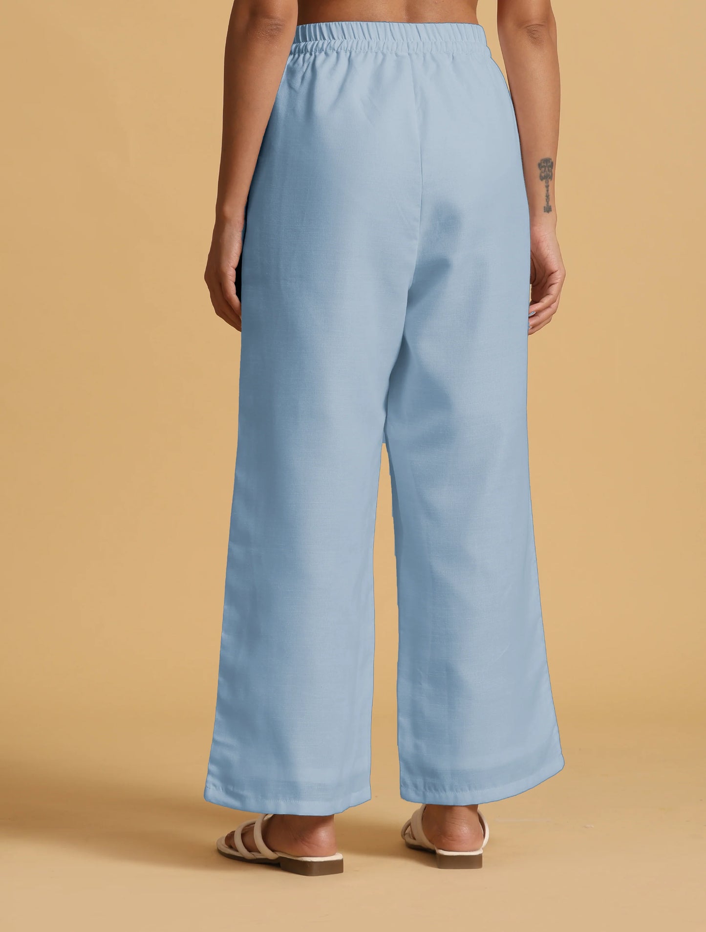 trueBrowns Light Blue Cotton Blend Straight Drawstring Pants - Distacart