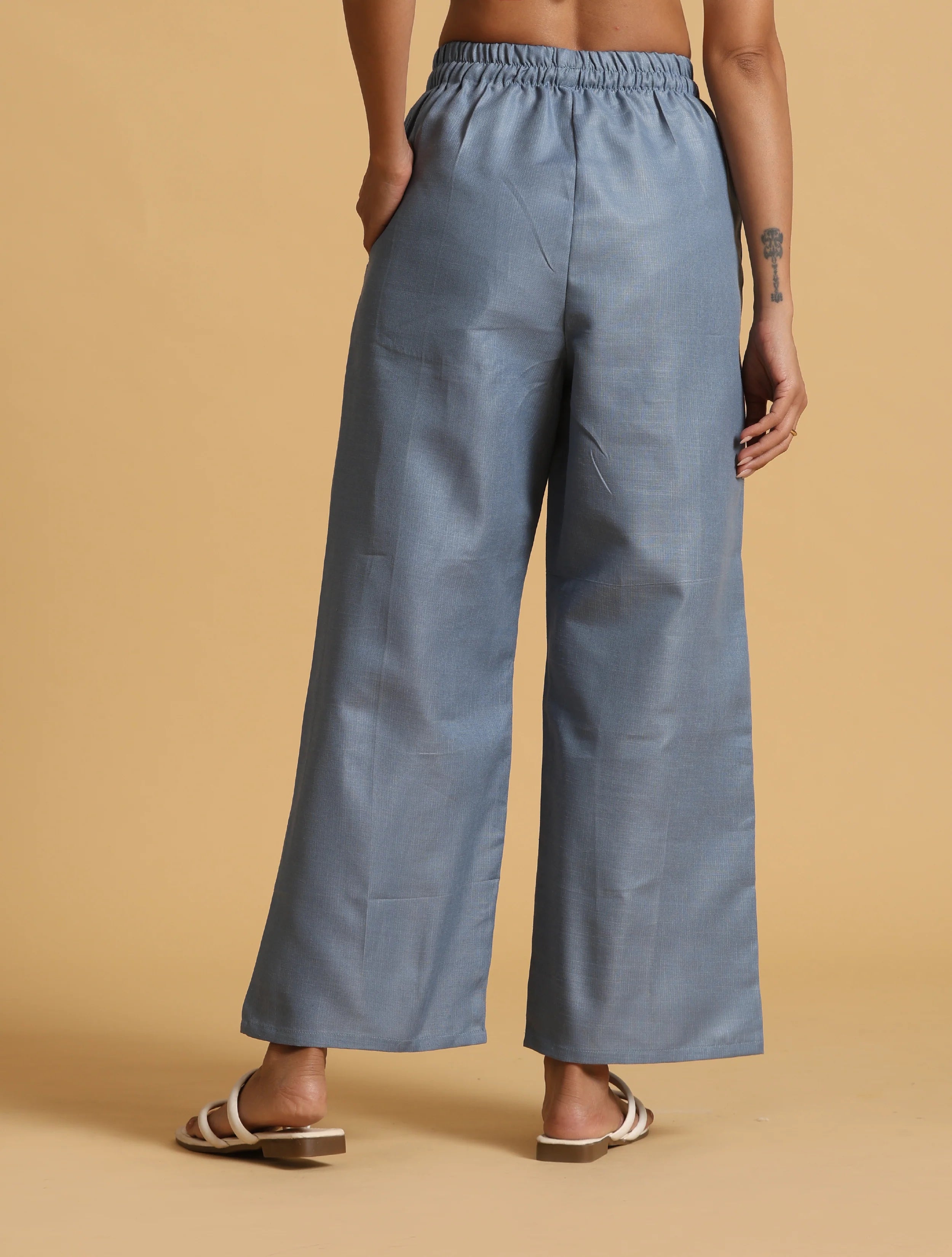 trueBrowns Blue Cotton Blend Elasticated Drawstring Straight Pants
