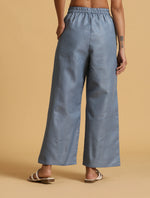 Thumbnail for trueBrowns Blue Cotton Blend Elasticated Drawstring Straight Pants