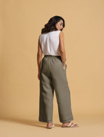 Thumbnail for trueBrowns Olive Cotton Blend Elasticated Drawstring Straight Pants