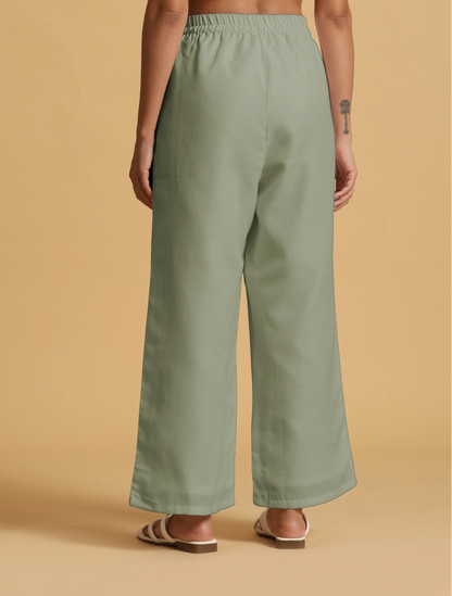 trueBrowns Mint Green Cotton Blend Elasticated Drawstring Straight Pants - Distacart