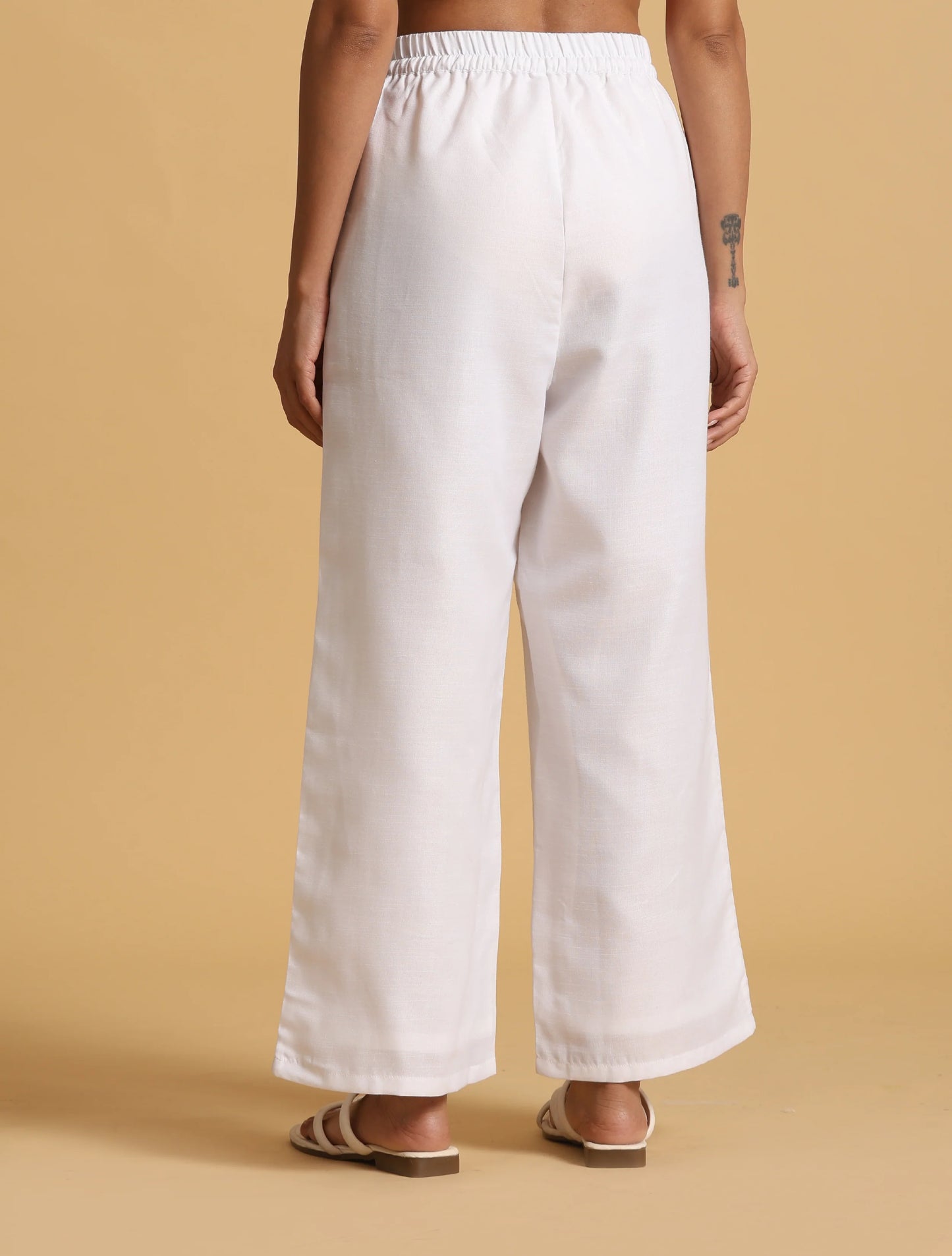 trueBrowns White Cotton Blend Elasticated Drawstring Straight Pants - Distacart