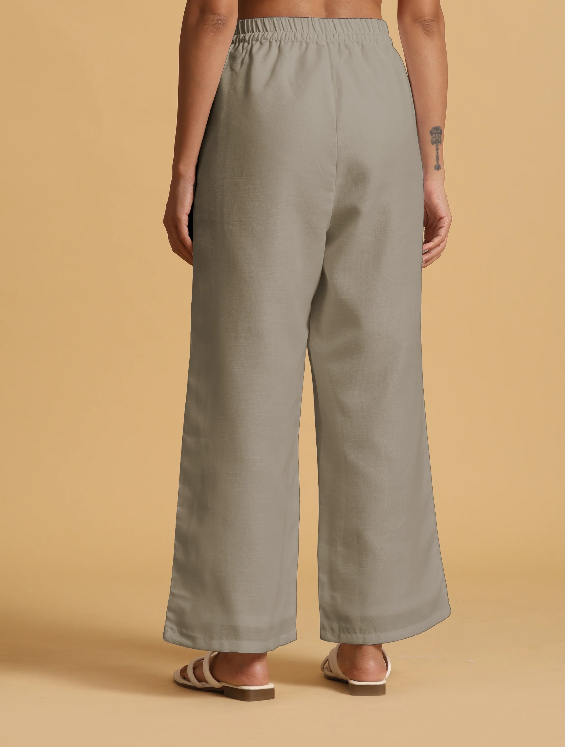 trueBrowns Grey Cotton Blend Elasticated Drawstring Straight Pants - Distacart