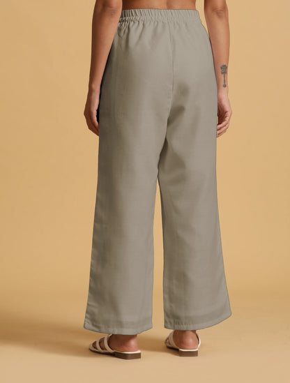trueBrowns Grey Cotton Blend Elasticated Drawstring Straight Pants - Distacart