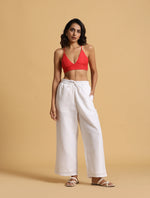 Thumbnail for trueBrowns White Cotton Blend Elasticated Drawstring Straight Pants