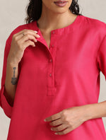 Thumbnail for trueBrowns Fuchsia Cotton Blend Short Kurta