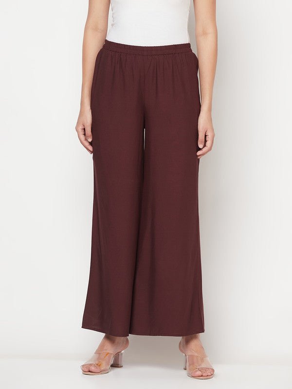 Aniyah Rayon Flared Slip-On Coffee Color Palazzo