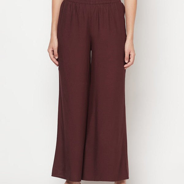 Aniyah Rayon Flared Slip-On Coffee Color Palazzo