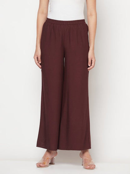 Aniyah Rayon Flared Slip-On Coffee Color Palazzo