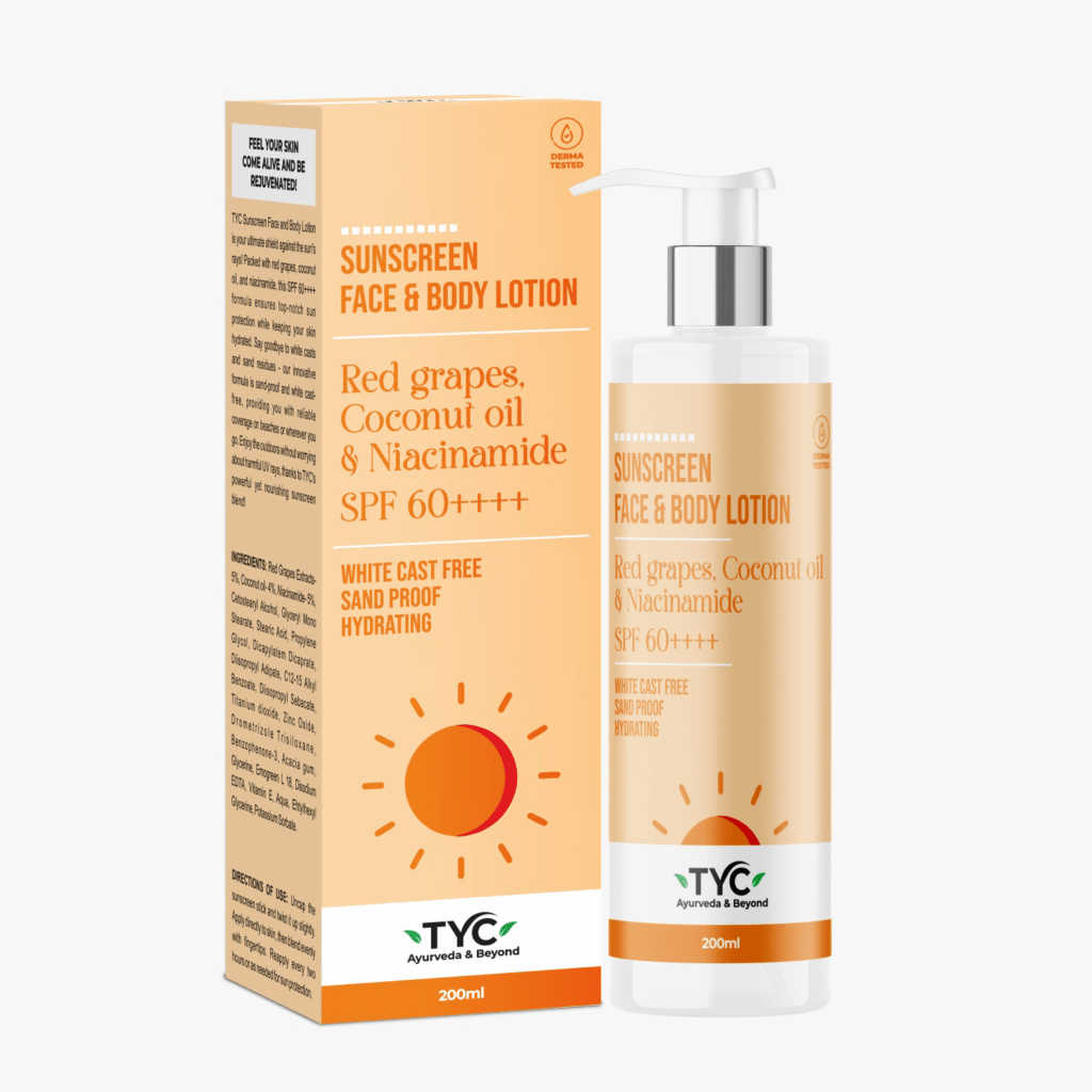 TYC Sunscreen Face & Body Lotion - Red Grapes, Coconut Oil & Niacinamide | SPF 60++++ - Dista