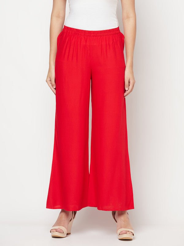 Aniyah Rayon Flared Slip-On Red Palazzo