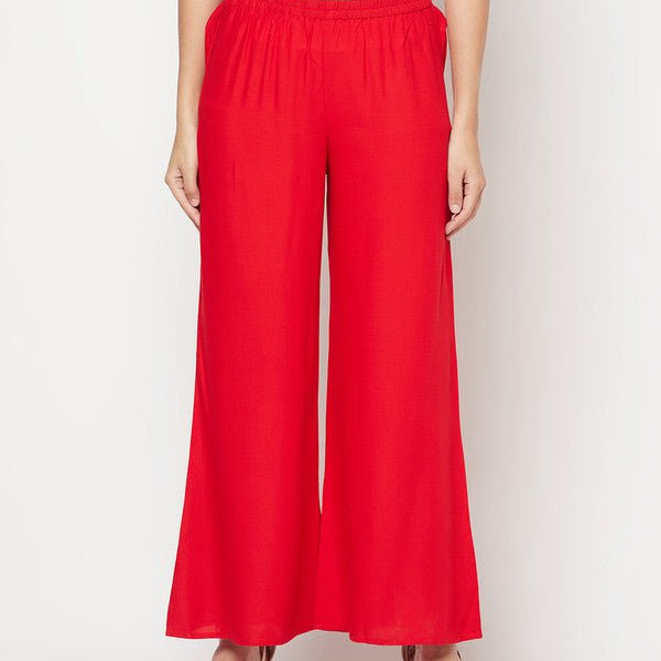 Aniyah Rayon Flared Slip-On Red Palazzo