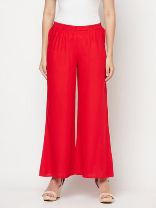 Aniyah Rayon Flared Slip-On Red Palazzo