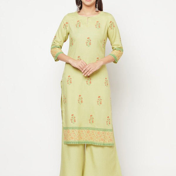 Aniyah Rayon Screen Print Pista Green Straight Kurta