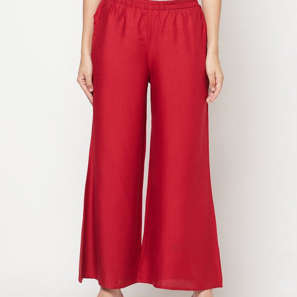 Aniyah Maroon Color Rayon Flared Slip-On Palazzo