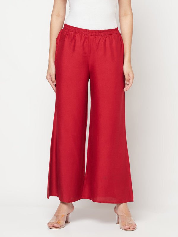 Aniyah Maroon Color Rayon Flared Slip-On Palazzo