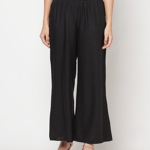 Aniyah Rayon Flared Slip-On Black Palazzo