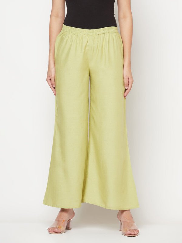 Aniyah Rayon Flared Slip-On Pista Color Palazzo