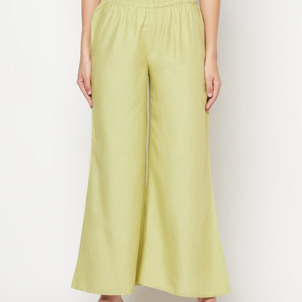Aniyah Rayon Flared Slip-On Pista Color Palazzo