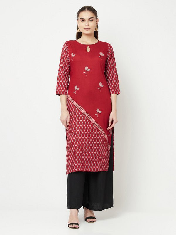 Aniyah Rayon Digital Screen Print Maroon Straight Kurta