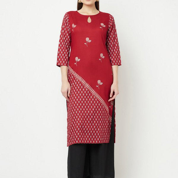 Aniyah Rayon Digital Screen Print Maroon Straight Kurta