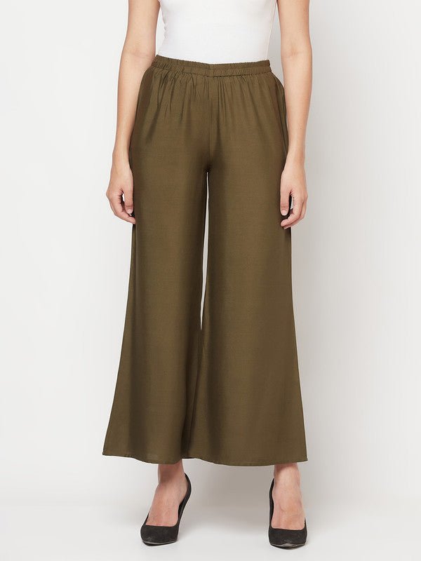 Aniyah Rayon Flared Slip-On Dark Green Palazzo