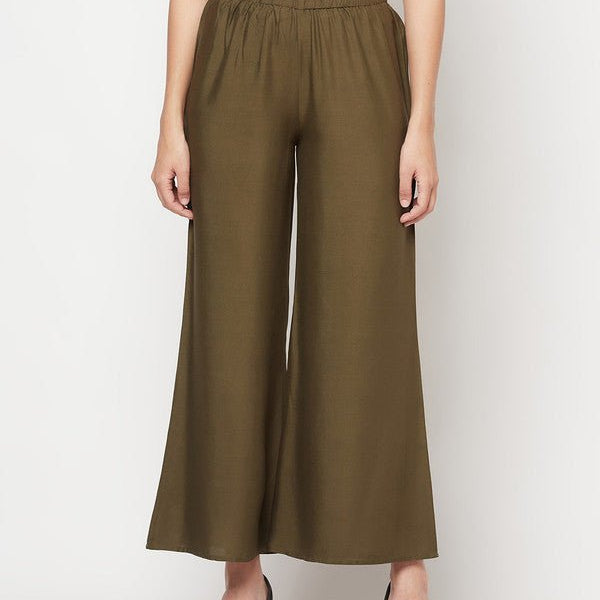 Aniyah Rayon Flared Slip-On Dark Green Palazzo