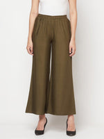 Thumbnail for Aniyah Rayon Flared Slip-On Dark Green Palazzo