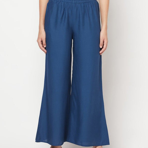 Aniyah Rayon Flared Slip-On Blue Palazzo