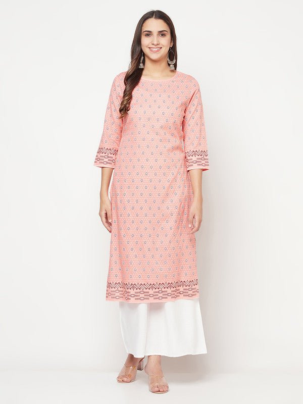 Aniyah Rayon Digital Screen Print Peach Color Straight Kurta