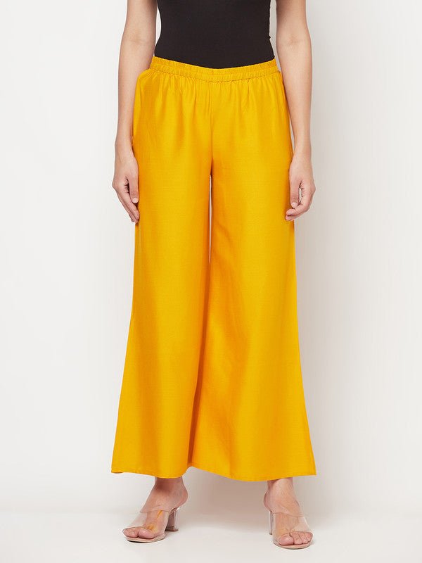 Aniyah Mustard Color Rayon Flared Slip-On Palazzo