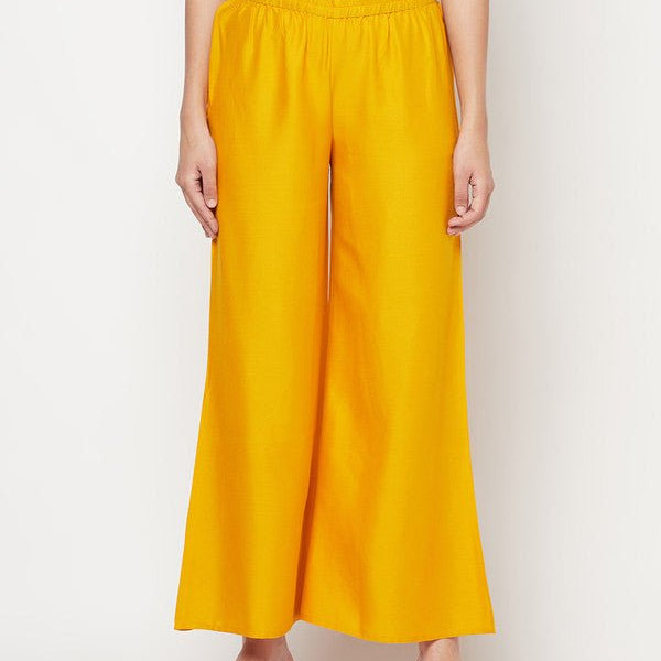 Aniyah Mustard Color Rayon Flared Slip-On Palazzo