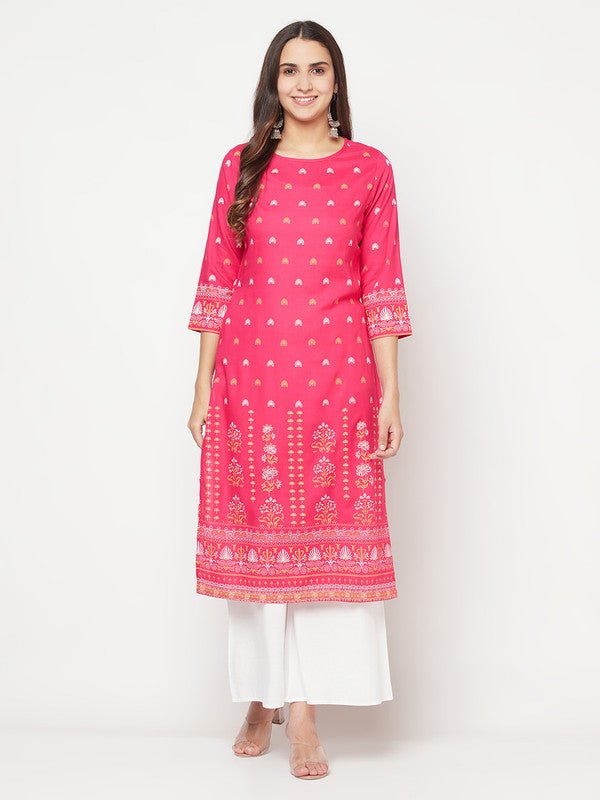 Aniyah Rayon Screen Print Fuchsia Straight Kurta