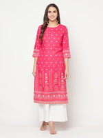 Thumbnail for Aniyah Rayon Screen Print Fuchsia Straight Kurta