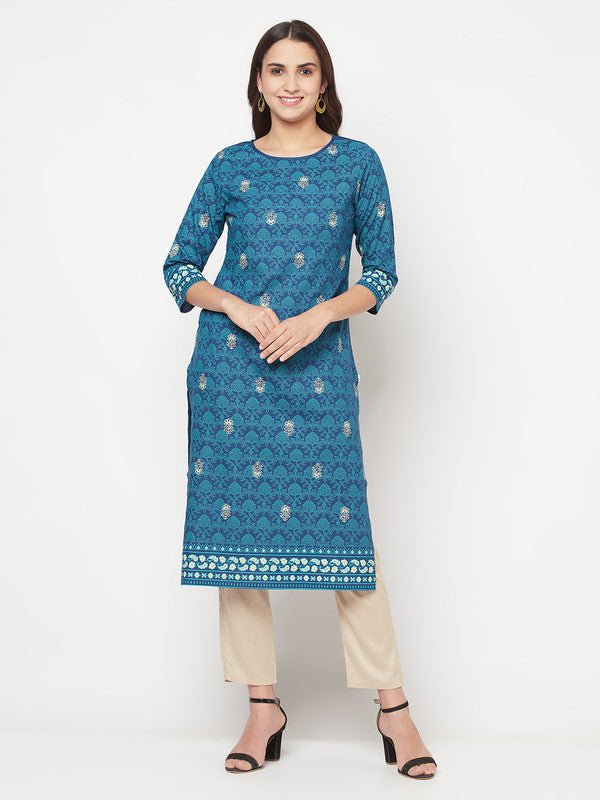 Aniyah Rayon Digital Screen Printed Blue Color Straight Kurta