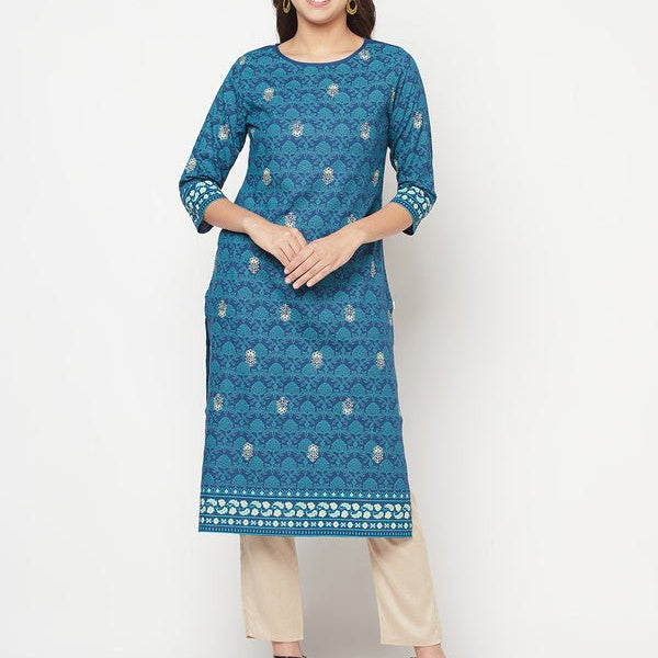 Aniyah Rayon Digital Screen Printed Blue Color Straight Kurta