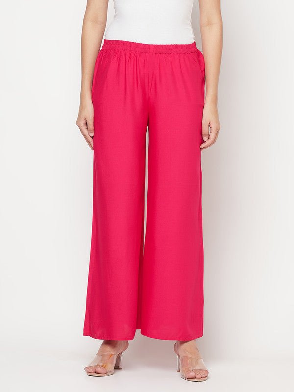 Aniyah Fuchsia Color Rayon Flared Slip-On Palazzo