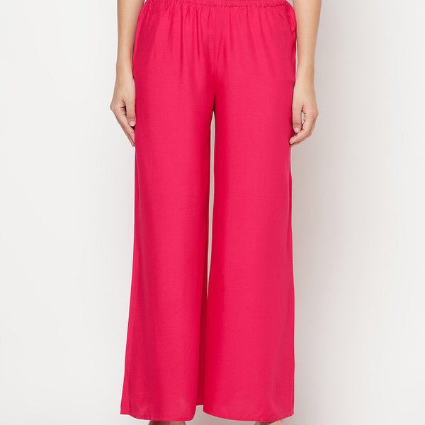 Aniyah Fuchsia Color Rayon Flared Slip-On Palazzo
