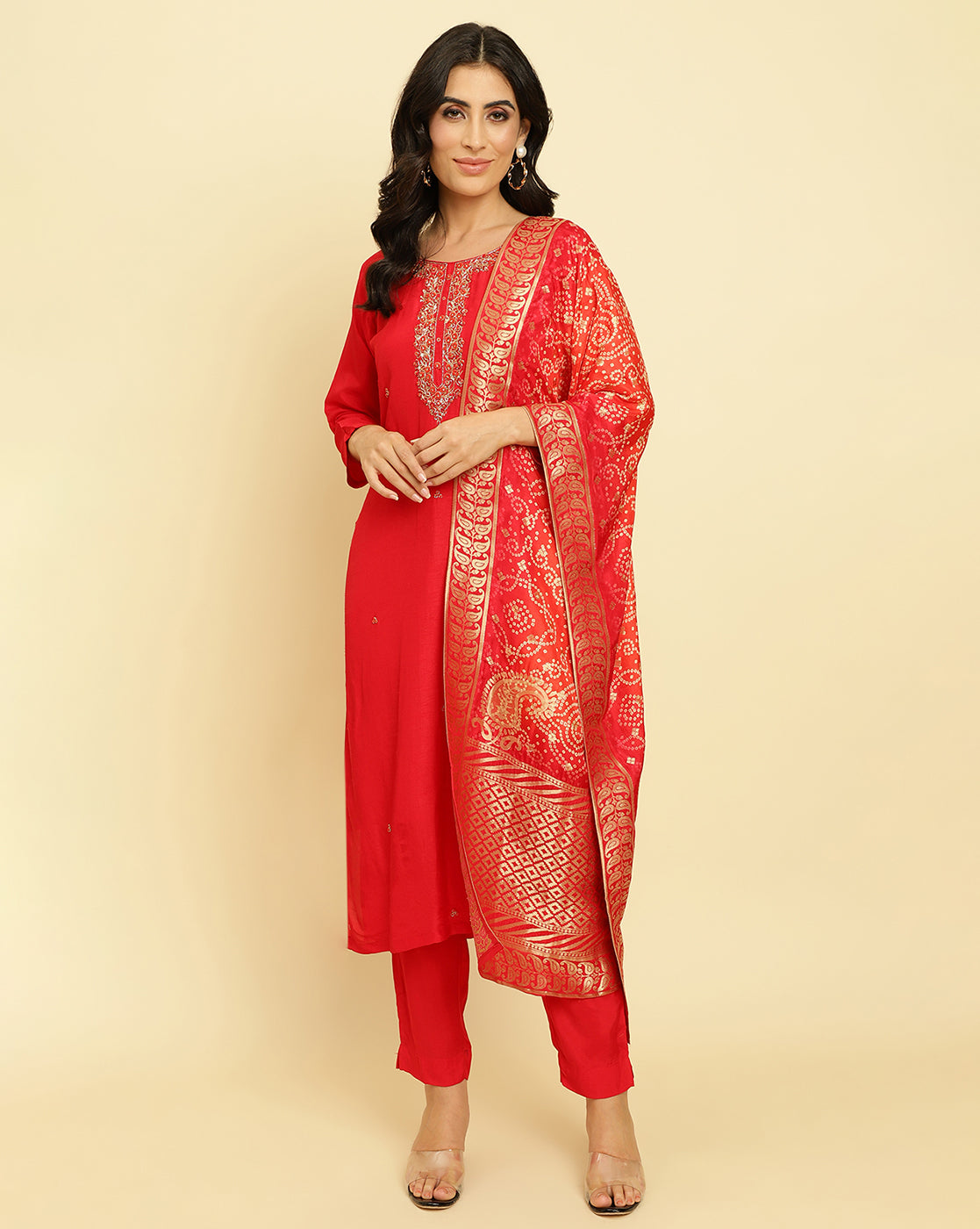 Varanga Women Burgundy Embroidered Kurta Paired With Dupatta And Sharara - Distacart