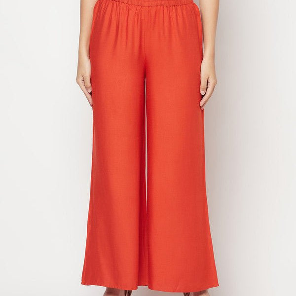 Aniyah Rayon Flared Slip-On Rust Color Palazzo