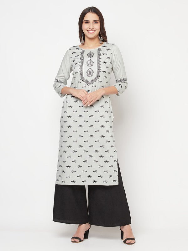 Aniyah Rayon Screen Print Light Grey Straight Kurta