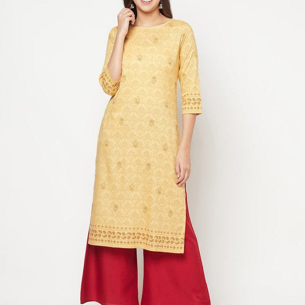 Aniyah Rayon Digital Screen Printed Golden Beige Straight Kurta