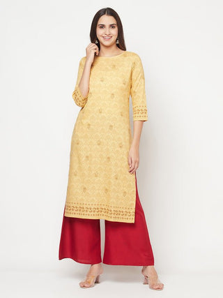 Aniyah Rayon Digital Screen Printed Golden Beige Straight Kurta