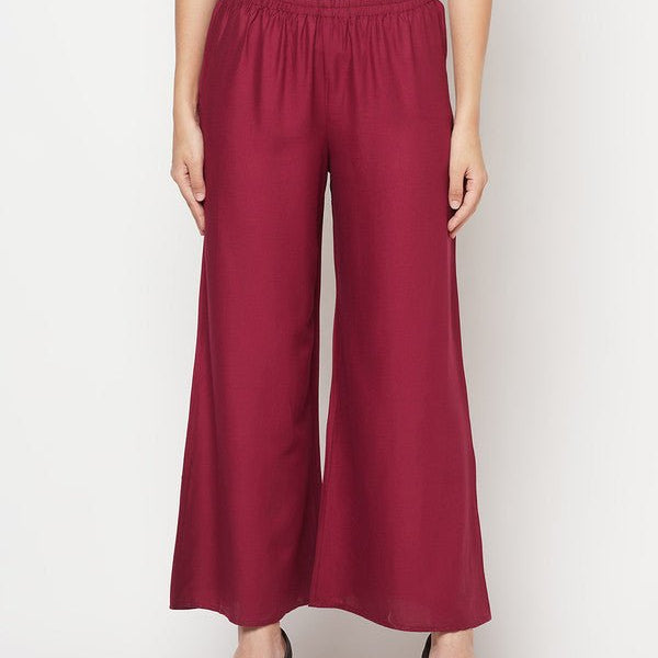 Aniyah Rayon Flared Slip-On Wine Color Palazzo