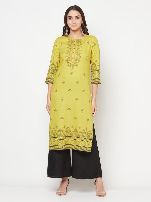 Aniyah Rayon Digital Screen Print Parrot Green Straight Kurta