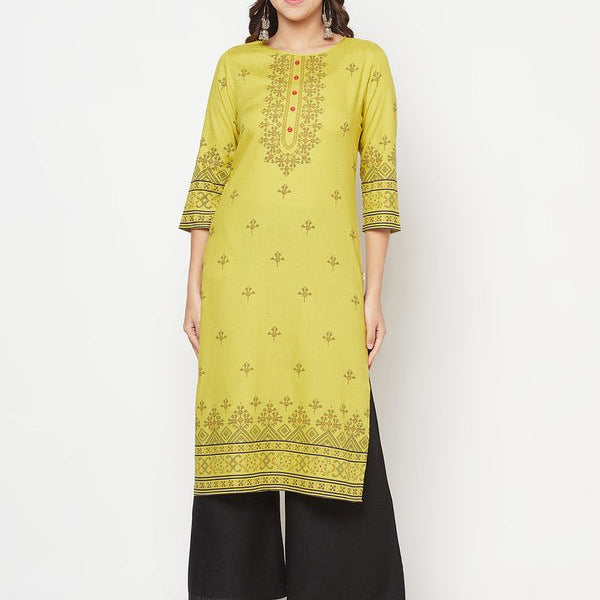 Aniyah Rayon Digital Screen Print Parrot Green Straight Kurta
