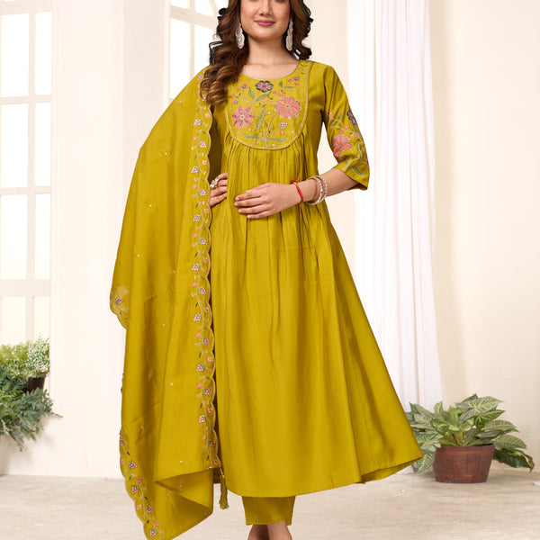 Pramukh Fab Mustard Color Viscose Roman Silk Kurta Set - Distacart