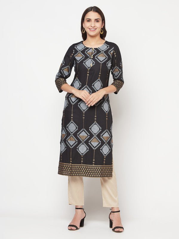 Aniyah Rayon Screen Print Black Straight Kurta