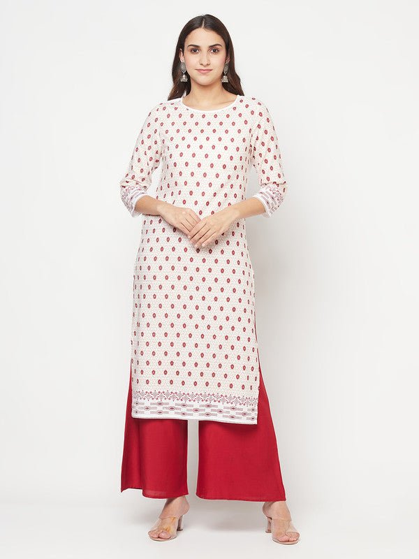 Aniyah Rayon Digital Screen Print White And Red Straight Kurta